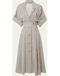 Carolina Herrera - Striped Belted Shirtdress With Gold-tone Buttons - Lyst