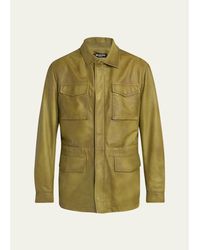 Kiton - Leather Flap-Pocket Field Jacket - Lyst