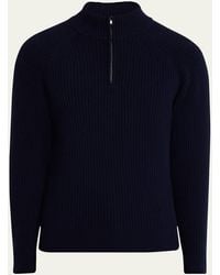 Bergdorf Goodman - Wool And Cashmere Rib Half-Zip Sweater - Lyst