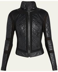 BLANC NOIR - Quilted Leather & Mesh Moto Jacket - Lyst
