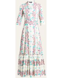 Etro - Vine Floral 3/4-sleeve Cotton Midi Dress - Lyst