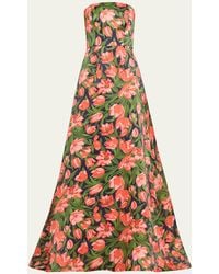 Carolina Herrera - Floral Print Strapless Gown - Lyst