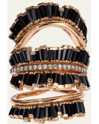 Nak Armstrong - 20k Rose Gold Triple Ruched Ribbon Ring With Black Spinell And White Diamonds - Lyst
