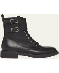 Gianvito Rossi - Leather Buckle Cuff Combat Booties - Lyst