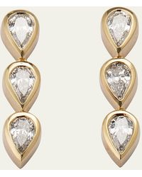 EF Collection - 14k Yellow Gold Bezel Set Triple Diamonnd Pear Stud Earrings - Lyst