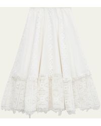 Loewe - Lace-Inset Layered Midi Skirt - Lyst