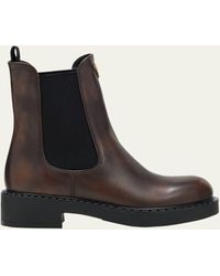 Prada - Chocolate Calfskin Chelsea Ankle Boots - Lyst