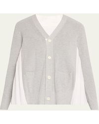 Sacai - Pleated-Back Knit Button Down Cardigan - Lyst