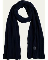 Moncler - Wool English Rib Scarf With Leather Logo Patch - Lyst