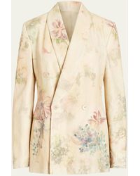 Ralph Lauren Collection - Nelson Faded Floral-print Double-breasted Denim Blazer Jacket - Lyst