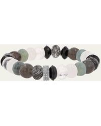 Sheryl Lowe - Grey Mix 10mm Bead Bracelet With 3 Pave Diamond Rondelles - Lyst