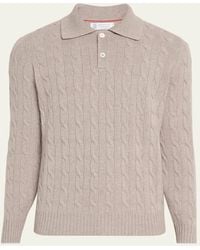 Brunello Cucinelli - Cashmere Cable Knit Polo Sweater - Lyst