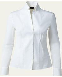 Akris - Long-Sleeve Notched-Collar Poplin Blouse - Lyst