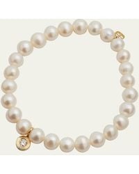 Sydney Evan - 14k Gold Pearl Beaded Bracelet With Diamond Charm - Lyst