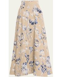 Lela Rose - Floral High Waist Full Linen Skirt - Lyst