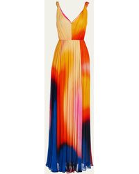 Halston - Stacia Pleated Ombre Chiffon Gown - Lyst