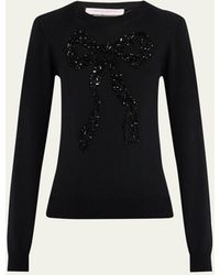 Carolina Herrera - Bow Bead-embellished Wool Sweater - Lyst