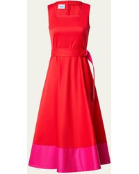 Akris Punto - Cotton Poplin Colorblock Midi Dress With Belted Waist - Lyst