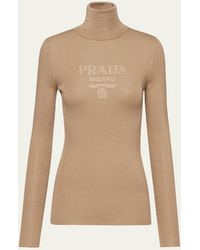 Prada - Intarsia Logo Wool Turtleneck Sweater - Lyst