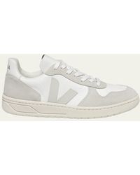 Veja - V-10 Mixed Leather Low-top Court Sneakers - Lyst
