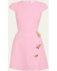 Oscar de la Renta - Cap-Sleeve Butterfly-Slit Tweed Mini Dress - Lyst