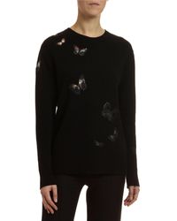 Valentino Cashmere Butterfly Embroidered Sweater - Black