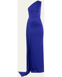 Alex Perry - Satin Crepe One-shoulder Column Gown With Sash - Lyst