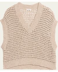 Brunello Cucinelli - Silk Linen Diamond Net Knit Sweater - Lyst