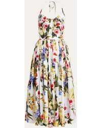 Dolce & Gabbana - Floral Print Poplin Halter Midi Dress - Lyst