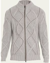 Bergdorf Goodman - Wool-cashmere Cable Knit Full-zip Sweater - Lyst