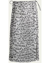 Balenciaga - Logo Strips Print Pleated Midi Skirt - Lyst