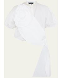 Simone Rocha - Beaded Rose-sash Puff-sleeve Crop Shirt - Lyst