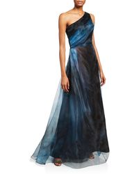 Rene Ruiz Ombre Asymmetric One-shoulder Sheer Gown - Blue