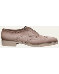 Santoni - Easy Suede Brogue Wingtip Derby Shoes - Lyst