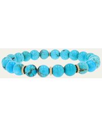 Sheryl Lowe - 14k Turquoise 8mm Bead Bracelet With 3 Pave Diamond Rondelles - Lyst