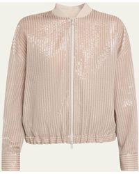 Brunello Cucinelli - Stripe Sequined Organza Bomber Jacket - Lyst