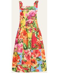 Carolina Herrera - Drop Waist Floral Print Dress With Bow Straps - Lyst