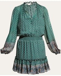 Veronica Beard - Destiny Printed Smocked Waist V-neck Mini Dress - Lyst