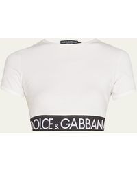 Dolce & Gabbana - Short-sleeve Branded Elastic Cotton Crop Top - Lyst