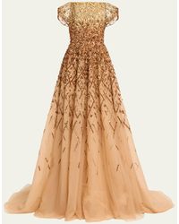Pamella Roland - Degrade Tulle Crystal Beaded Off-shoulder Gown - Lyst