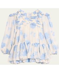 LoveShackFancy - Zennia Floral Woven Ruffle Sweetheart Mini Dress - Lyst
