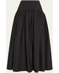Lela Rose - Drop-Waist Gathered Cotton Poplin Midi Skirt - Lyst