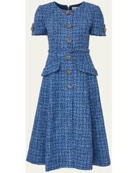Carolina Herrera - Crystal Button-Front Tweed Midi Dress With Belt - Lyst