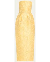 Monique Lhuillier - Strapless Floral Jacquard Pleated Ankle Dress - Lyst