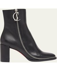 Christian Louboutin - Leather Zipper Red Sole Ankle Boots - Lyst