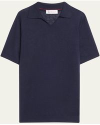 Brunello Cucinelli - Linen-cotton Short-sleeve Polo Sweater - Lyst