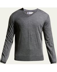 Brunello Cucinelli - Fine-gauge Tipped V-neck Sweater - Lyst