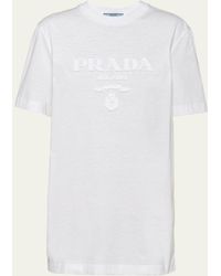 Prada - Logo-embroidered Jersey T-shirt - Lyst