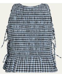 Ganni - Check Seersucker Tie String Top - Lyst