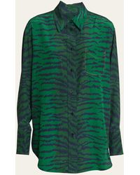 Victoria Beckham - Tiger-print Oversized Silk Pajama Shirt - Lyst